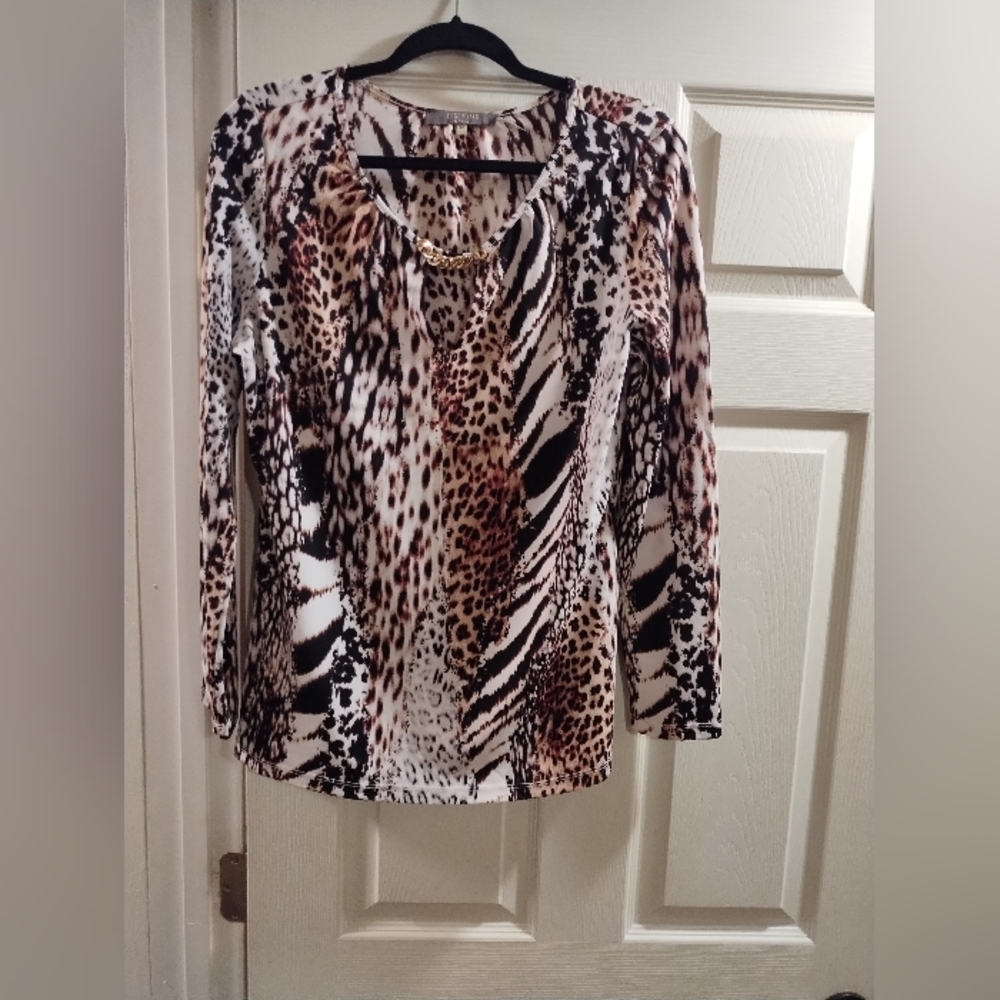 NWOT Essentials Animal Print Long Sleeve Blouse